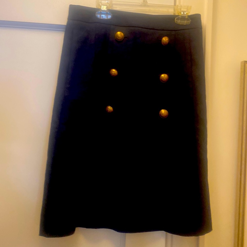 Brand new with tags navy blue classic skirt with gold buttons. Linen blend